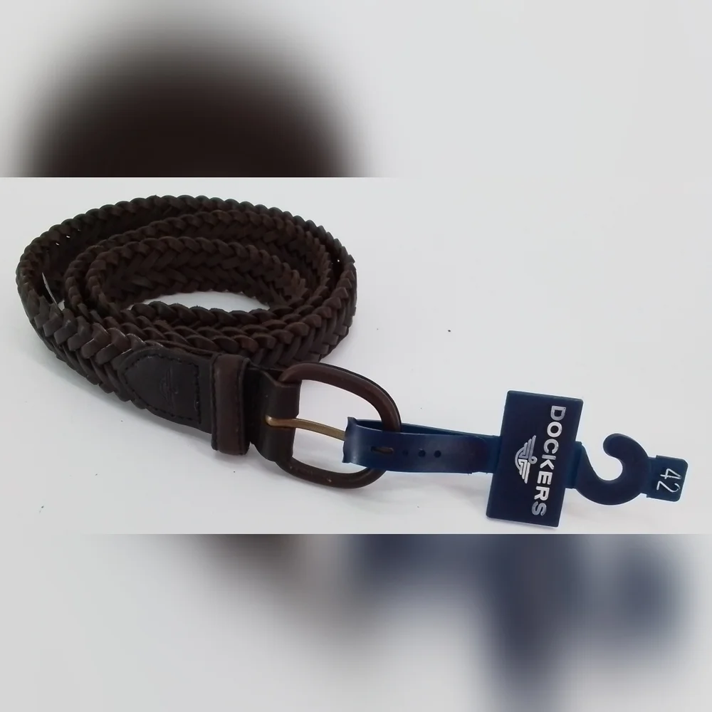 Nwt Dockers Brown Leather Braided / Woven Mens BELT Sz 42 OLD STOCK
